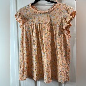 Ann Taylor Loft flutter sleeve floral top - size large - peach, pink, blue